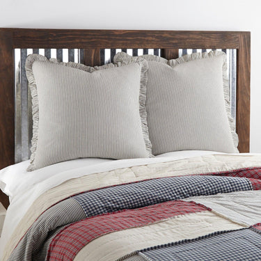 Hatteras Seersucker Blue Ticking Stripe Fabric Euro Sham 26x26 VHC Brands - The Fox Decor